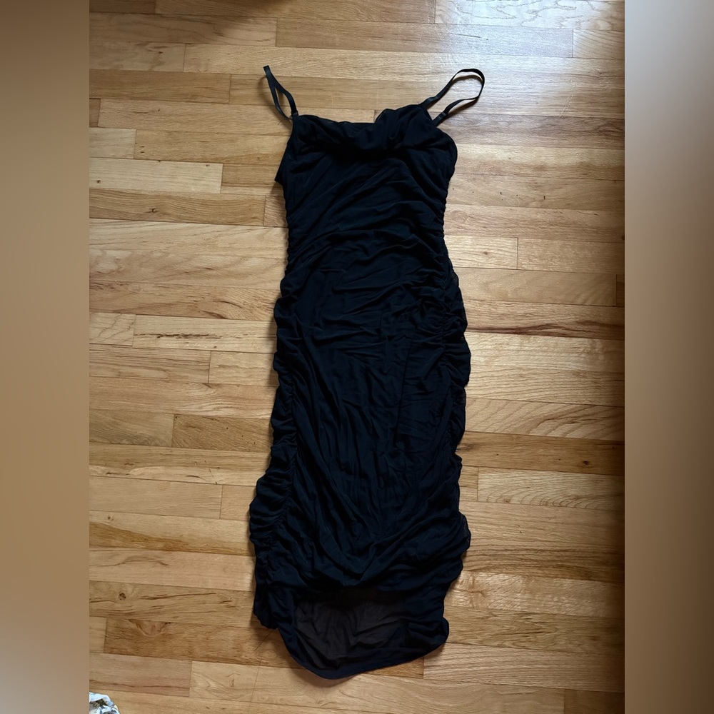 bebe Black Ruched Midi Dress